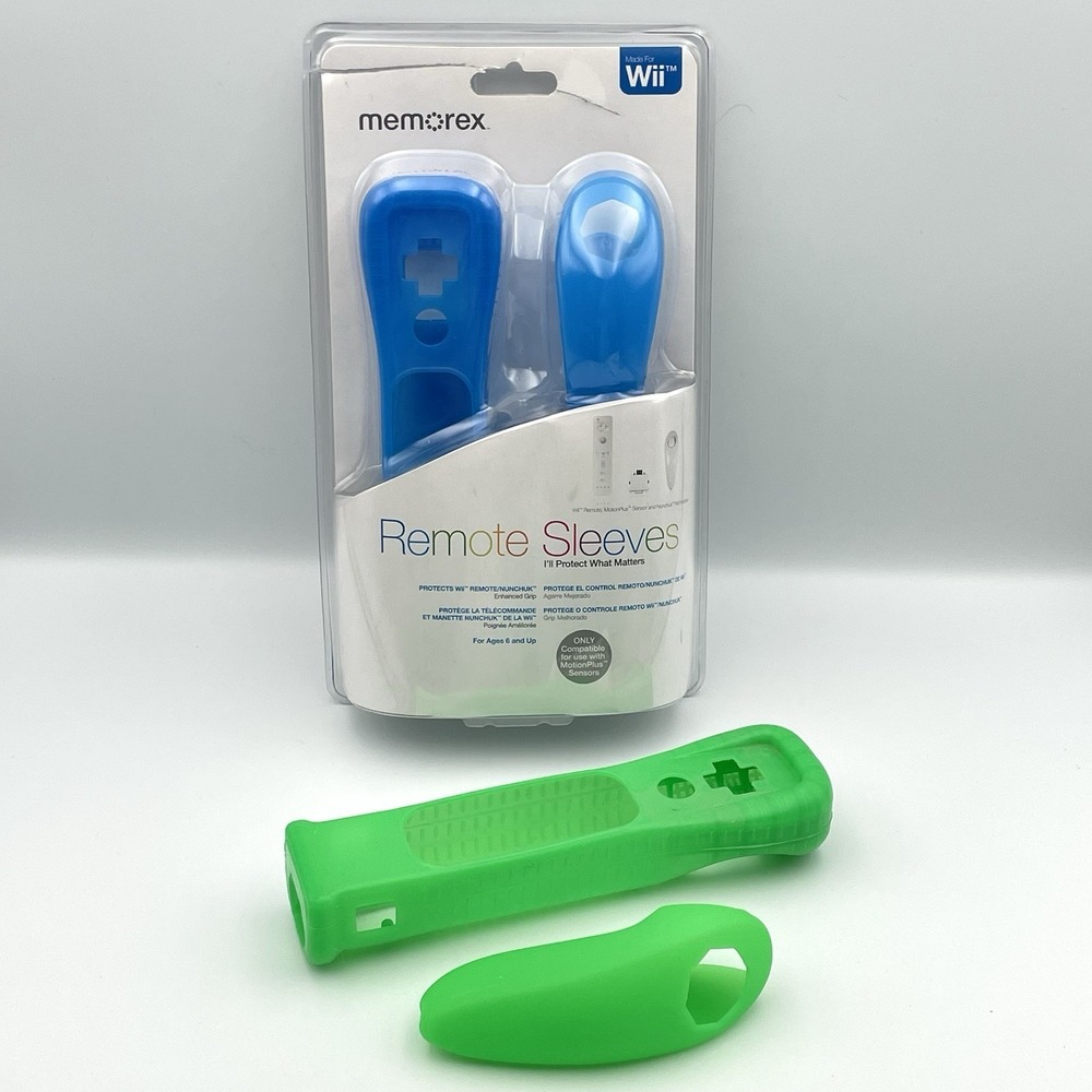 Memorex (2) Nintendo Wii‎ Remote Sleeves Blue New Sealed + Green Used MotionPlus